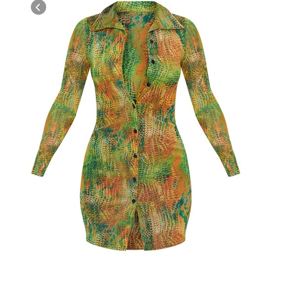Multi Snake Print Mesh Button Down Shirt Dress - Picture 2 of 3